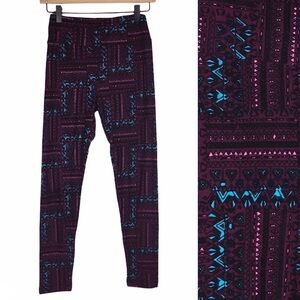 LULAROE Leggings OS One Size Southwestern Tribal Aztec Purple Blue Black Stretch